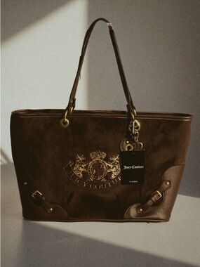 UK IMPORTED 🇬🇧- Juicy Couture Chocolate Brown Suede Tote with Gold Hardware
